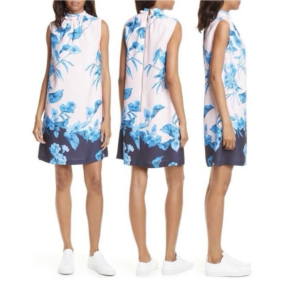 $295 TED BAKER London Juniaa Fantasia Ruffle Neck Tunic Dress US  4 / 6 Floral - Picture 5 of 12